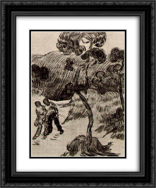 Two Men Walking in a Landscape with Trees 20x24 Black Ornate Wood Framed Art Print Poster with Double Matting by Van Gogh, Vincent