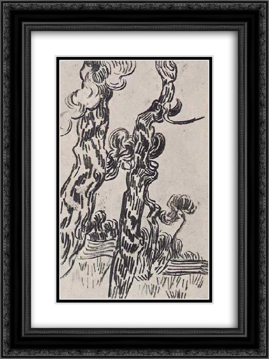 Two Pinetrees 18x24 Black Ornate Wood Framed Art Print Poster with Double Matting by Van Gogh, Vincent
