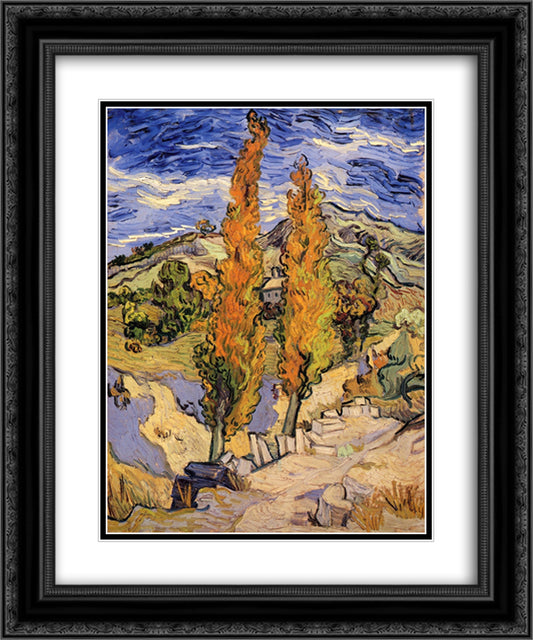 Two Poplars on a Hill 20x24 Black Ornate Wood Framed Art Print Poster with Double Matting by Van Gogh, Vincent