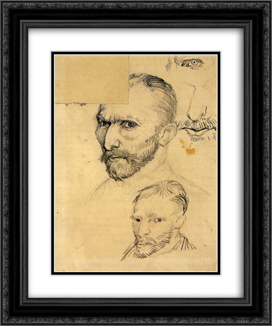 Two Self-Portraits and Several Details 20x24 Black Ornate Wood Framed Art Print Poster with Double Matting by Van Gogh, Vincent