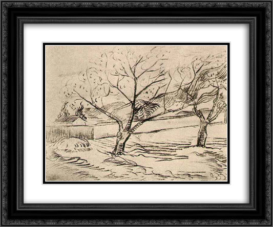 Two Trees 24x20 Black Ornate Wood Framed Art Print Poster with Double Matting by Van Gogh, Vincent