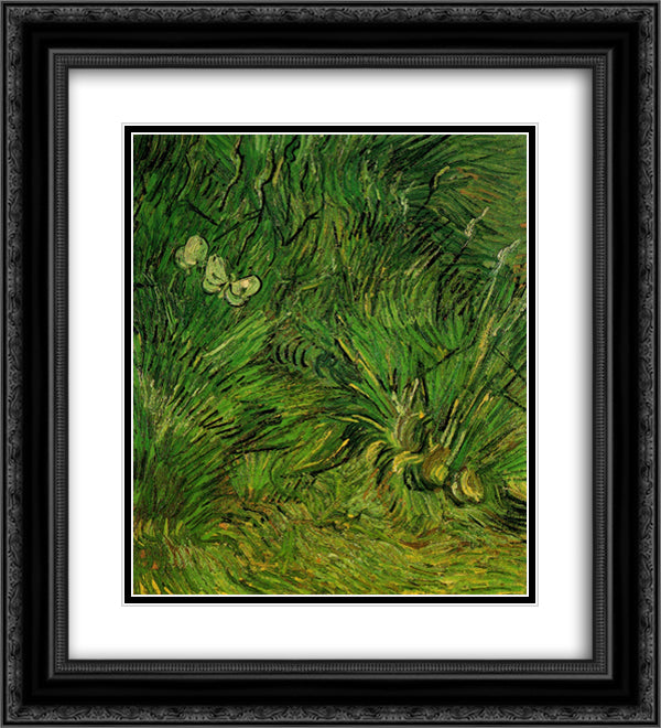 Two White Butterflies 20x22 Black Ornate Wood Framed Art Print Poster with Double Matting by Van Gogh, Vincent