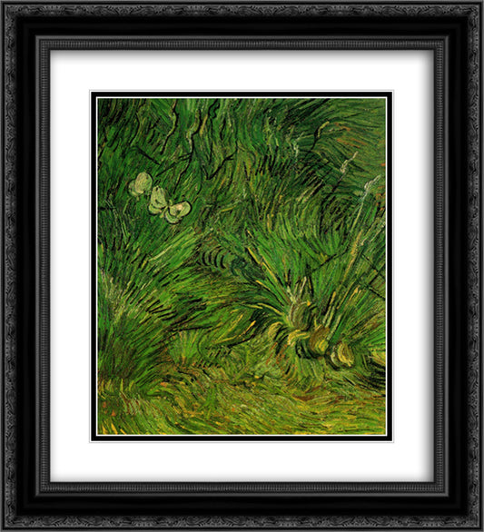 Two White Butterflies 20x22 Black Ornate Wood Framed Art Print Poster with Double Matting by Van Gogh, Vincent