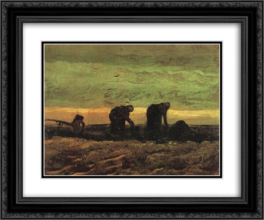 Two Women in the Moor 24x20 Black Ornate Wood Framed Art Print Poster with Double Matting by Van Gogh, Vincent
