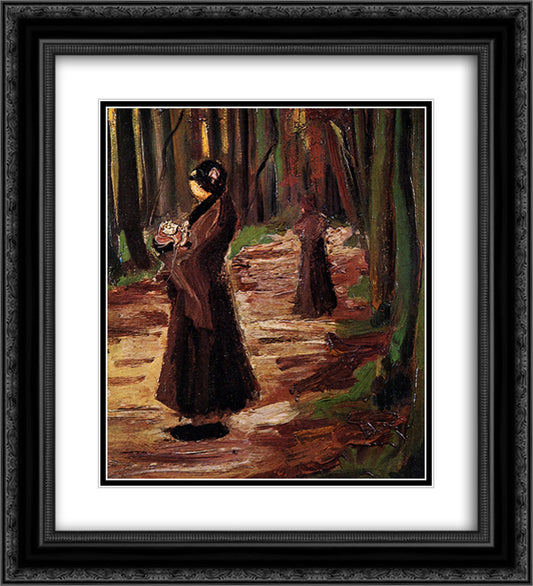 Two Women in the Woods 20x22 Black Ornate Wood Framed Art Print Poster with Double Matting by Van Gogh, Vincent