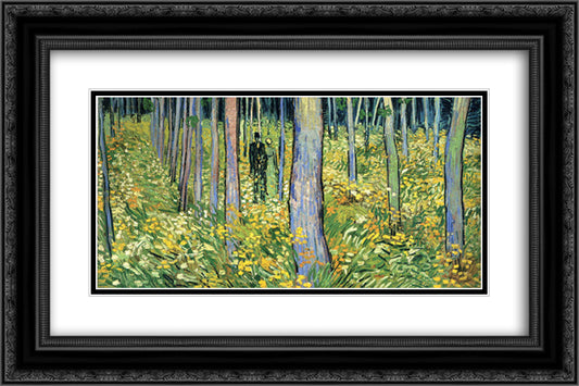 Undergrowth with Two Figures 24x16 Black Ornate Wood Framed Art Print Poster with Double Matting by Van Gogh, Vincent