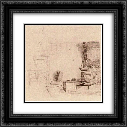Unfinished Sketch of an Interior with a Pan above the Fire 20x20 Black Ornate Wood Framed Art Print Poster with Double Matting by Van Gogh, Vincent