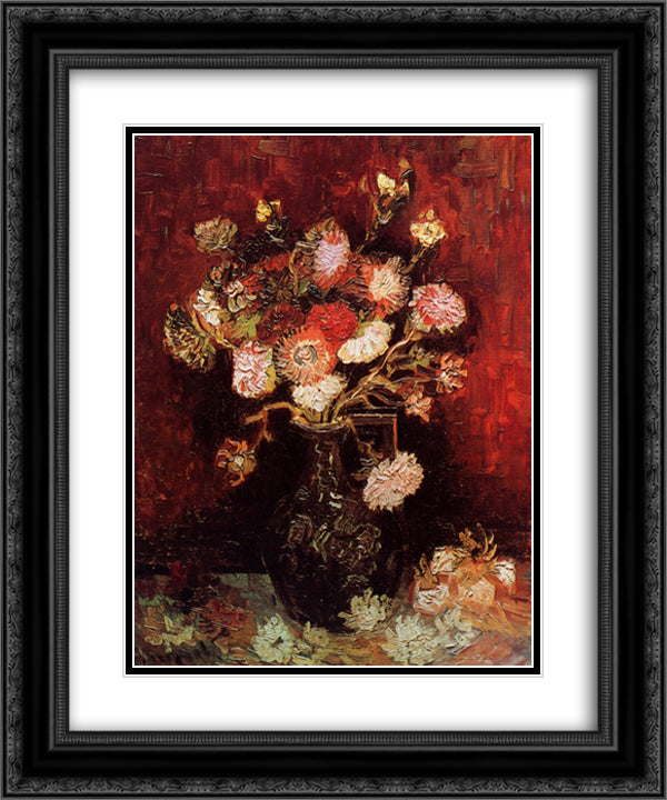 Vase with Asters and Phlox 20x24 Black Ornate Wood Framed Art Print Poster with Double Matting by Van Gogh, Vincent