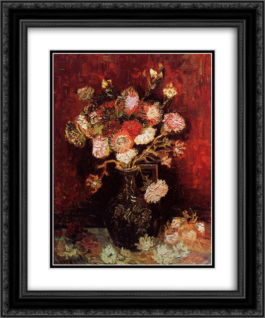 Vase with Asters and Phlox 20x24 Black Ornate Wood Framed Art Print Poster with Double Matting by Van Gogh, Vincent