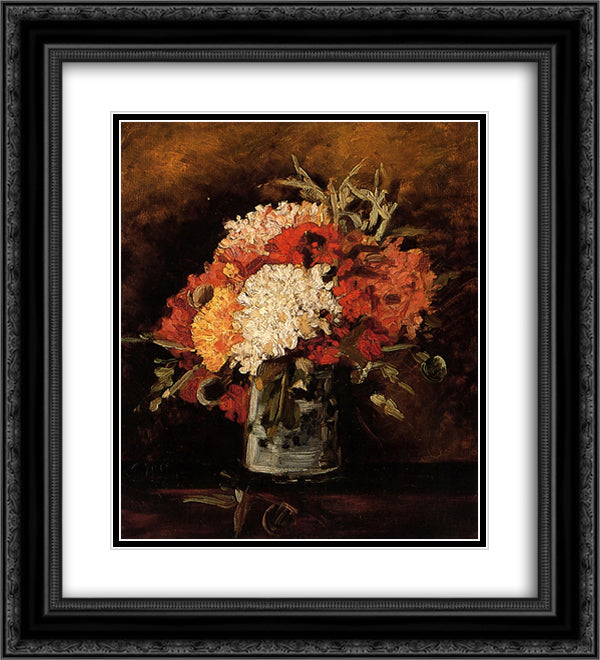 Vase with Carnations 20x22 Black Ornate Wood Framed Art Print Poster with Double Matting by Van Gogh, Vincent