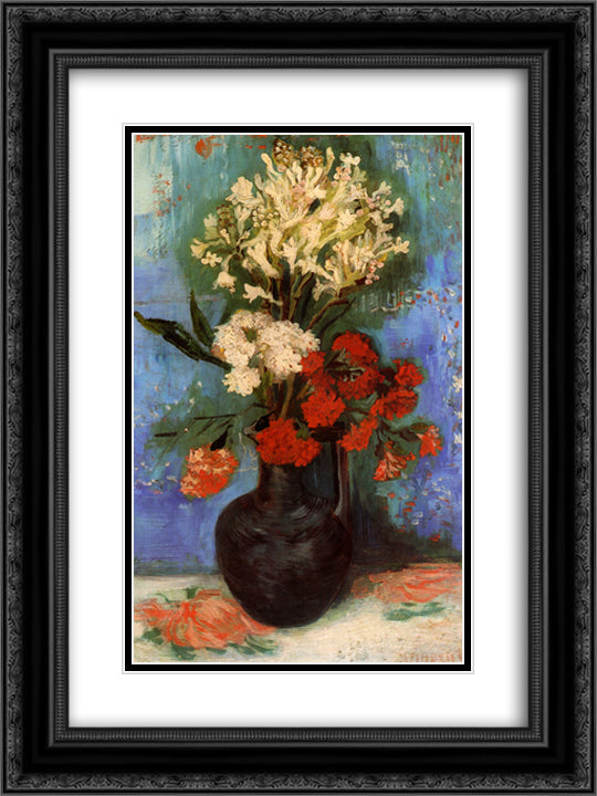 Vase with Carnations and Other Flowers 18x24 Black Ornate Wood Framed Art Print Poster with Double Matting by Van Gogh, Vincent