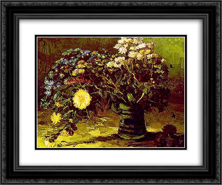 Vase with Daisies 24x20 Black Ornate Wood Framed Art Print Poster with Double Matting by Van Gogh, Vincent