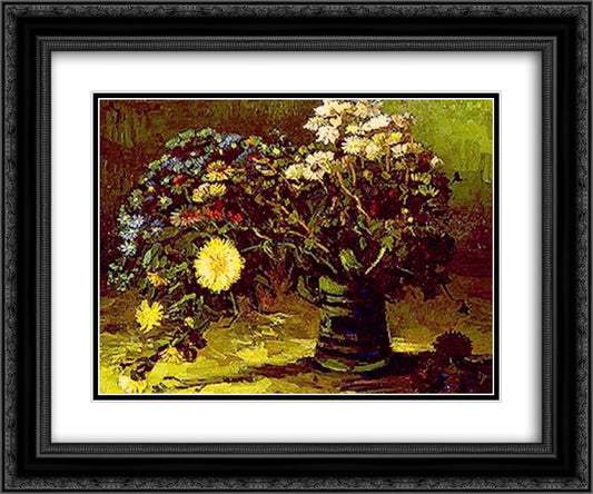 Vase with Daisies 24x20 Black Ornate Wood Framed Art Print Poster with Double Matting by Van Gogh, Vincent