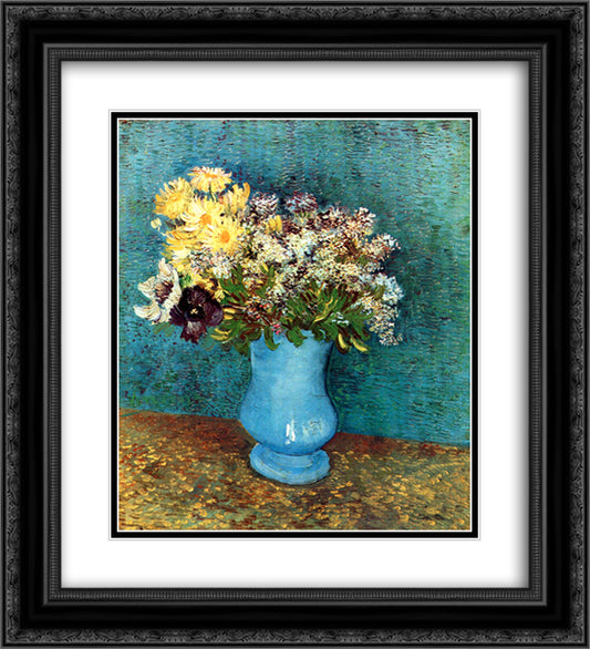 Vase with Flieder, Margerites und Anemones 20x22 Black Ornate Wood Framed Art Print Poster with Double Matting by Van Gogh, Vincent