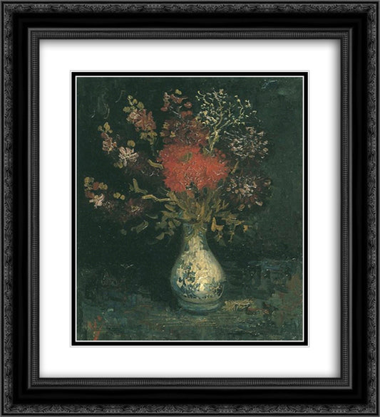 Vase with Flowers 20x22 Black Ornate Wood Framed Art Print Poster with Double Matting by Van Gogh, Vincent