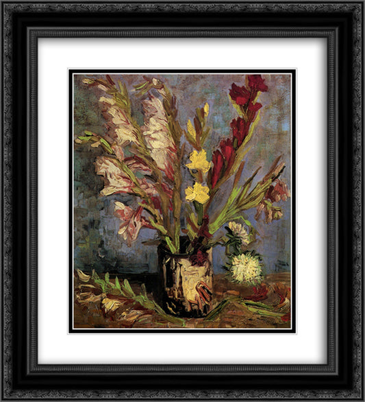 Vase with Gladioli 20x22 Black Ornate Wood Framed Art Print Poster with Double Matting by Van Gogh, Vincent