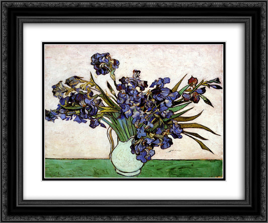 Vase with Irises 24x20 Black Ornate Wood Framed Art Print Poster with Double Matting by Van Gogh, Vincent