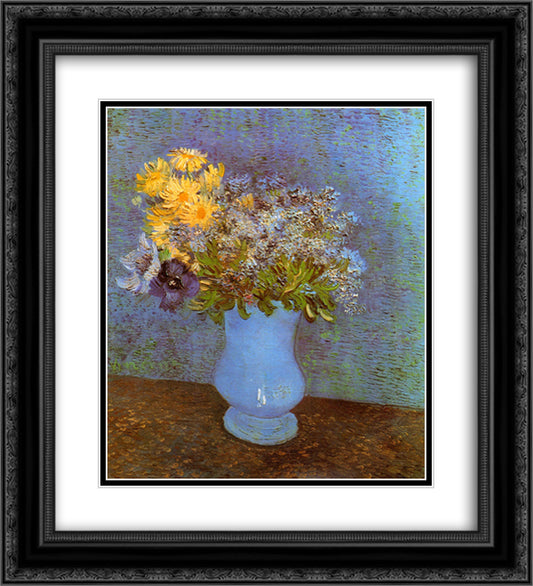 Vase with Lilacs, Daisies and Anemones 20x22 Black Ornate Wood Framed Art Print Poster with Double Matting by Van Gogh, Vincent