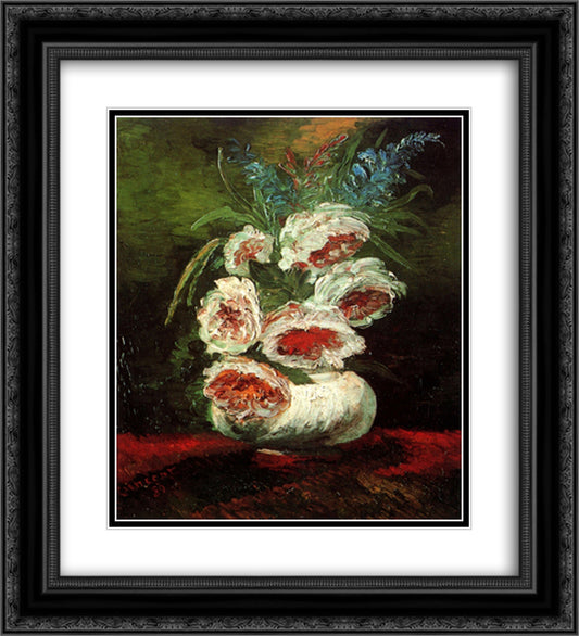 Vase with Peonies 20x22 Black Ornate Wood Framed Art Print Poster with Double Matting by Van Gogh, Vincent
