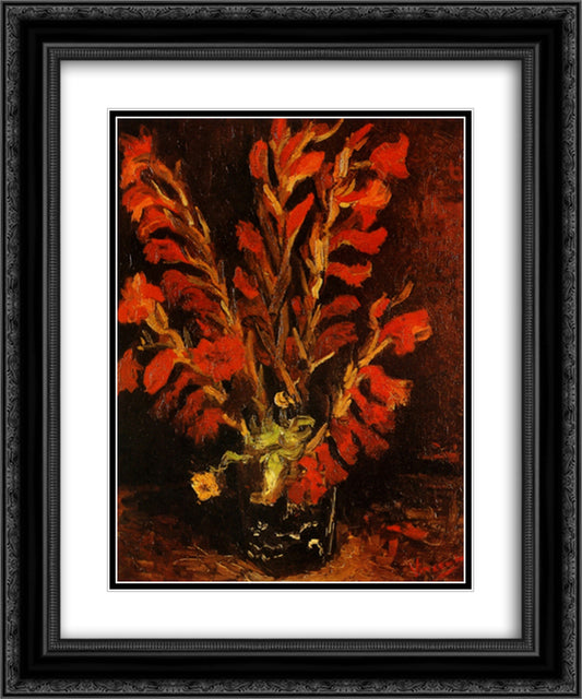 Vase with Red Gladioli 20x24 Black Ornate Wood Framed Art Print Poster with Double Matting by Van Gogh, Vincent