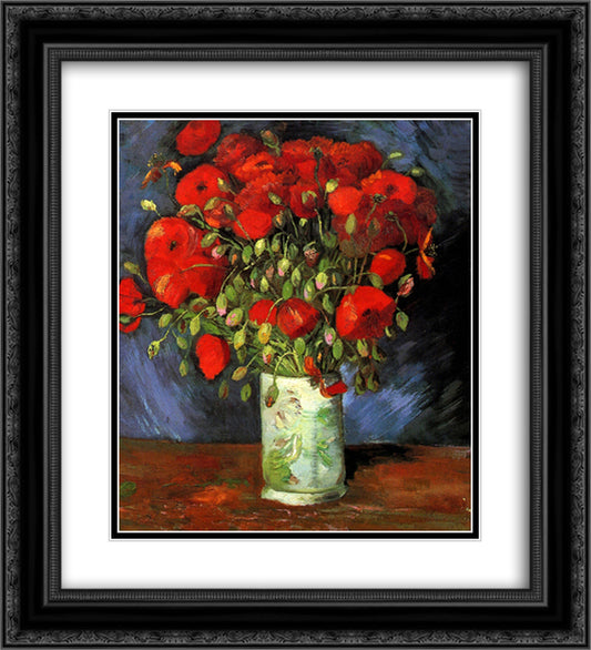 Vase with Red Poppies 20x22 Black Ornate Wood Framed Art Print Poster with Double Matting by Van Gogh, Vincent
