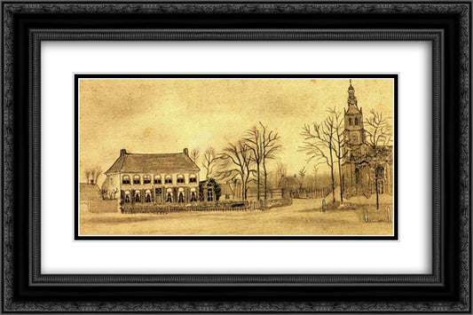 Vicarage and Church at Etten 24x16 Black Ornate Wood Framed Art Print Poster with Double Matting by Van Gogh, Vincent