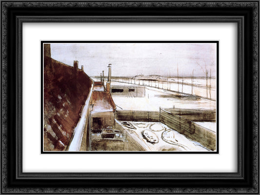 View from the Window of Vincent's Studio in Winter 24x18 Black Ornate Wood Framed Art Print Poster with Double Matting by Van Gogh, Vincent