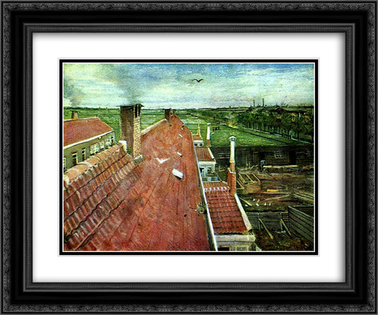 View from the Window of Vincent's Studio in Winter 24x20 Black Ornate Wood Framed Art Print Poster with Double Matting by Van Gogh, Vincent