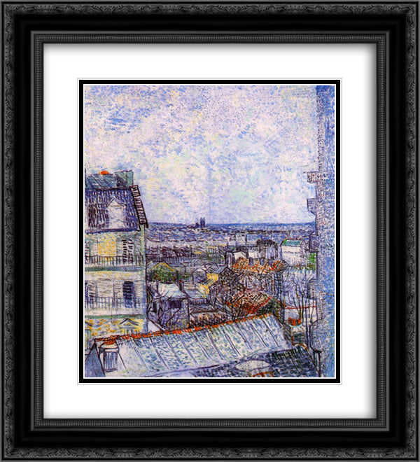 View from Vincent's room in the Rue Lepic 20x22 Black Ornate Wood Framed Art Print Poster with Double Matting by Van Gogh, Vincent