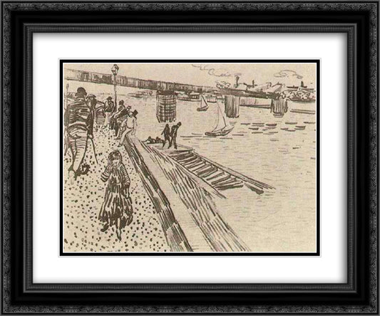 View of a River, Quay, and Bridge 24x20 Black Ornate Wood Framed Art Print Poster with Double Matting by Van Gogh, Vincent