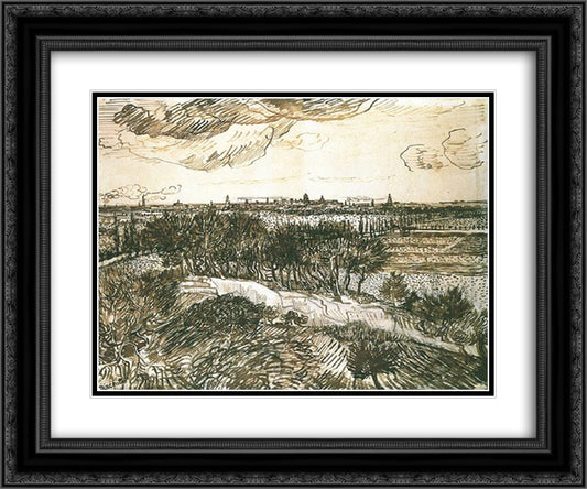 View of Arles from a Hill 24x20 Black Ornate Wood Framed Art Print Poster with Double Matting by Van Gogh, Vincent