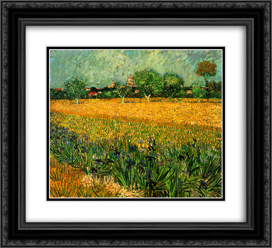 View of Arles with Irises in the Foreground 22x20 Black Ornate Wood Framed Art Print Poster with Double Matting by Van Gogh, Vincent
