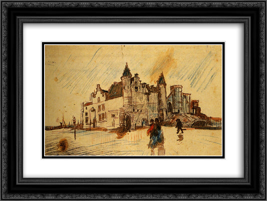 View of Het Steen 24x18 Black Ornate Wood Framed Art Print Poster with Double Matting by Van Gogh, Vincent
