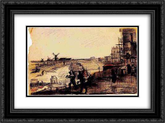 View of Montmartre 24x18 Black Ornate Wood Framed Art Print Poster with Double Matting by Van Gogh, Vincent
