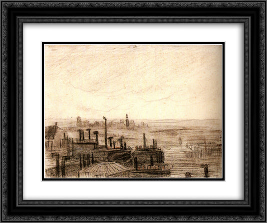 View of Paris, with the Hotel de Ville and the Tour-Saint-Jacques 24x20 Black Ornate Wood Framed Art Print Poster with Double Matting by Van Gogh, Vincent