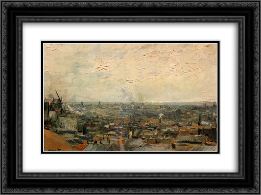 View of Paris from Montmartre 24x18 Black Ornate Wood Framed Art Print Poster with Double Matting by Van Gogh, Vincent