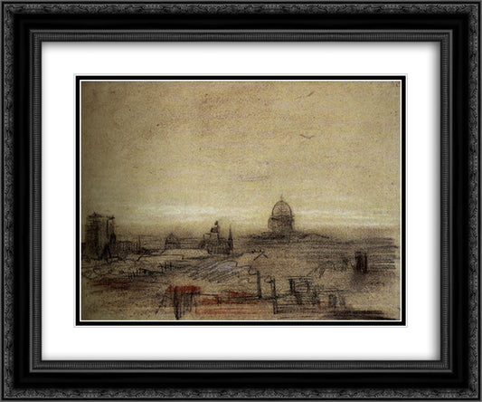 View of Paris with Notre-Dame and the Pantheon 24x20 Black Ornate Wood Framed Art Print Poster with Double Matting by Van Gogh, Vincent