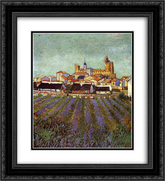 View of Saintes-Maries 20x22 Black Ornate Wood Framed Art Print Poster with Double Matting by Van Gogh, Vincent