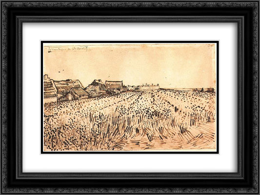 View of Saintes-Maries with Cemetery 24x18 Black Ornate Wood Framed Art Print Poster with Double Matting by Van Gogh, Vincent