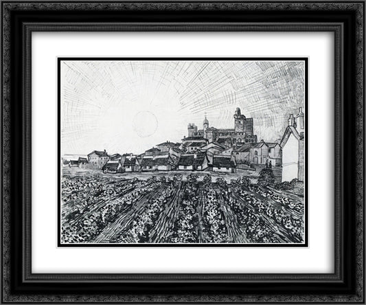 View of Saintes-Maries with Church and Ramparts 24x20 Black Ornate Wood Framed Art Print Poster with Double Matting by Van Gogh, Vincent