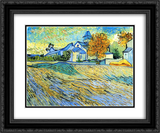 View of the Church of Saint-Paul-de-Mausole 24x20 Black Ornate Wood Framed Art Print Poster with Double Matting by Van Gogh, Vincent