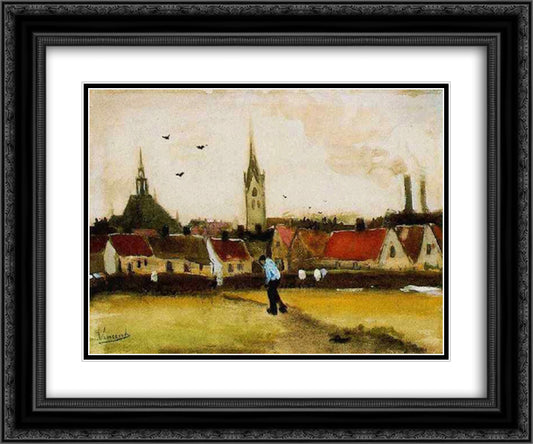 View of The Hague with the New Church 24x20 Black Ornate Wood Framed Art Print Poster with Double Matting by Van Gogh, Vincent