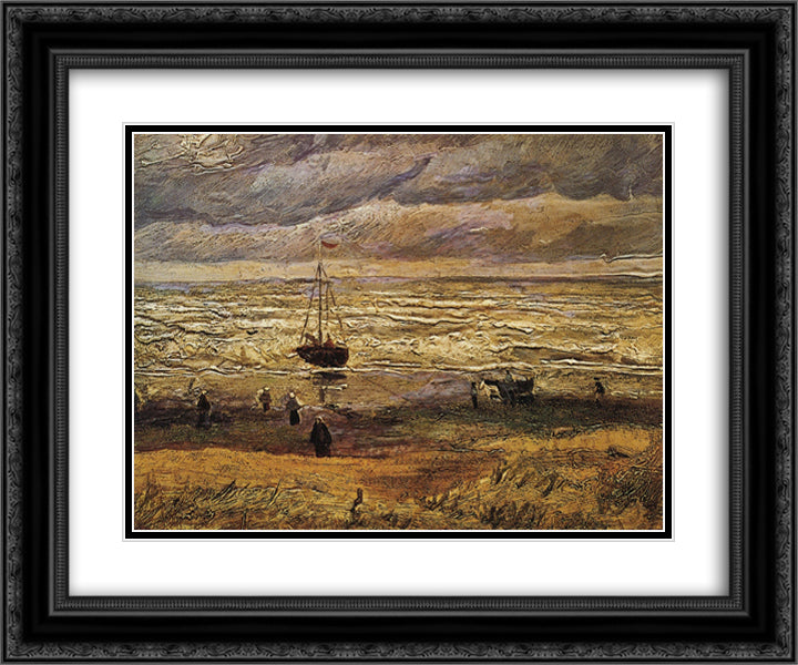 View of the Sea at Scheveningen 24x20 Black Ornate Wood Framed Art Print Poster with Double Matting by Van Gogh, Vincent