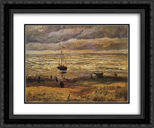 View of the Sea at Scheveningen 24x20 Black Ornate Wood Framed Art Print Poster with Double Matting by Van Gogh, Vincent