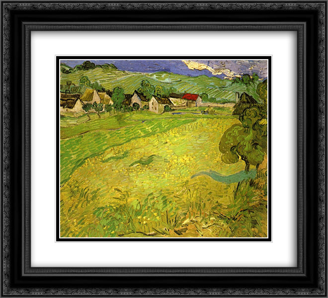View of Vessenots near Auvers 22x20 Black Ornate Wood Framed Art Print Poster with Double Matting by Van Gogh, Vincent
