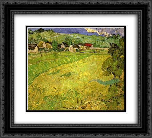 View of Vessenots near Auvers 22x20 Black Ornate Wood Framed Art Print Poster with Double Matting by Van Gogh, Vincent