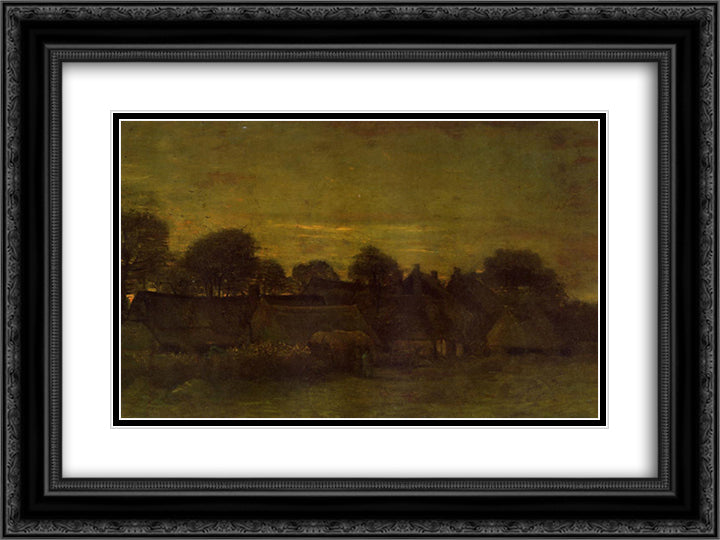 Village at sunset 24x18 Black Ornate Wood Framed Art Print Poster with Double Matting by Van Gogh, Vincent