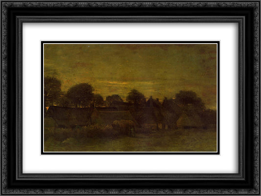 Village at sunset 24x18 Black Ornate Wood Framed Art Print Poster with Double Matting by Van Gogh, Vincent