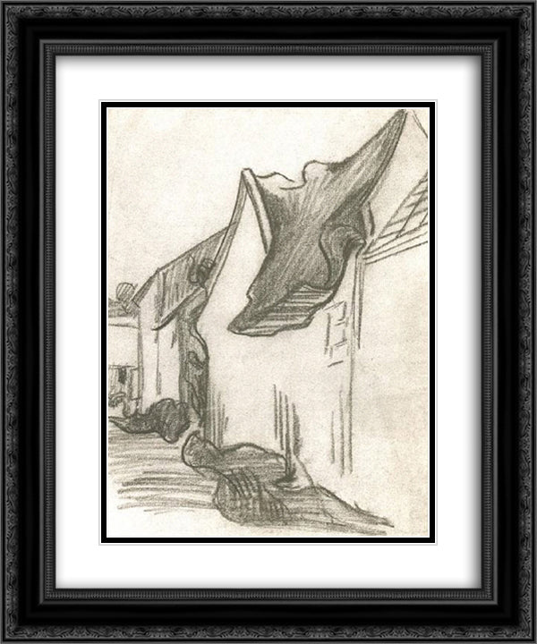 Village Street, Sketch 20x24 Black Ornate Wood Framed Art Print Poster with Double Matting by Van Gogh, Vincent