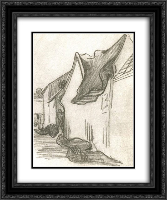 Village Street, Sketch 20x24 Black Ornate Wood Framed Art Print Poster with Double Matting by Van Gogh, Vincent